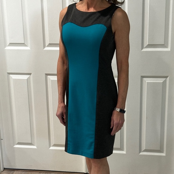 Sandra Darren Sheath Dress - Gray/Teal Size 6 - Picture 1 of 10
